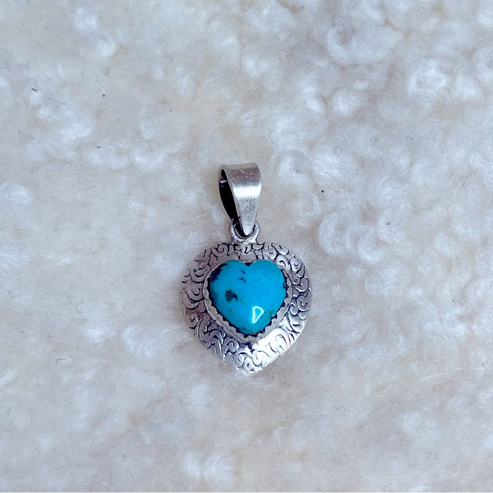Sterling Silver Turquoise Heart Necklace Pendant